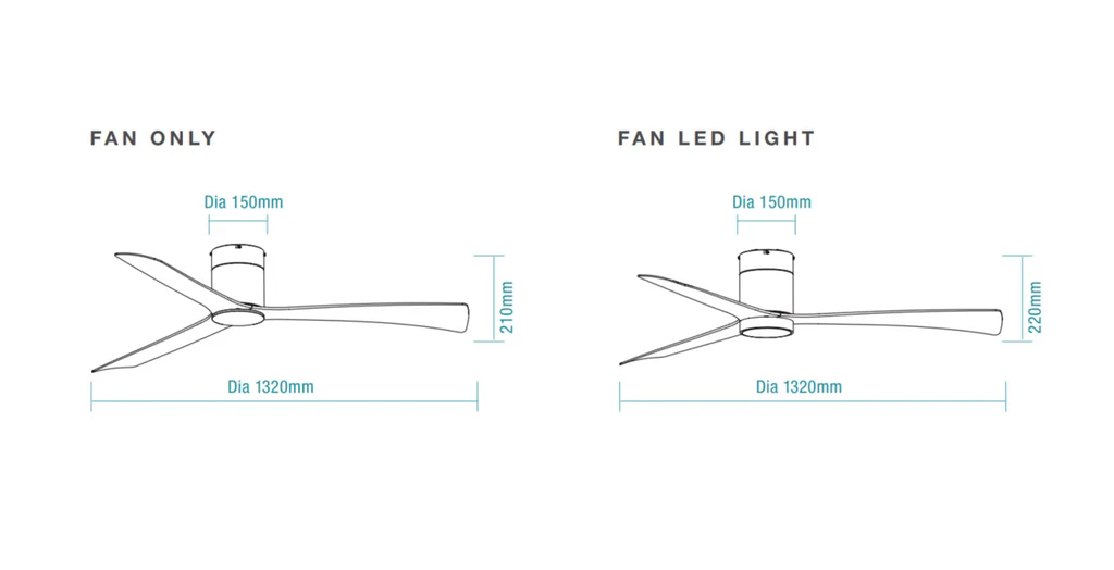 Martec Metro DC Close to Ceiling 3 ABS Blade 1320mm Hugger WIFI & Remote Control Ceiling Fan Matt White MDCM133W