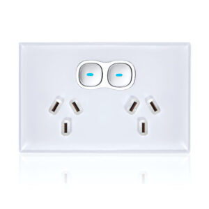 Transco Glass double GPO with built-in LED push button switch P2G