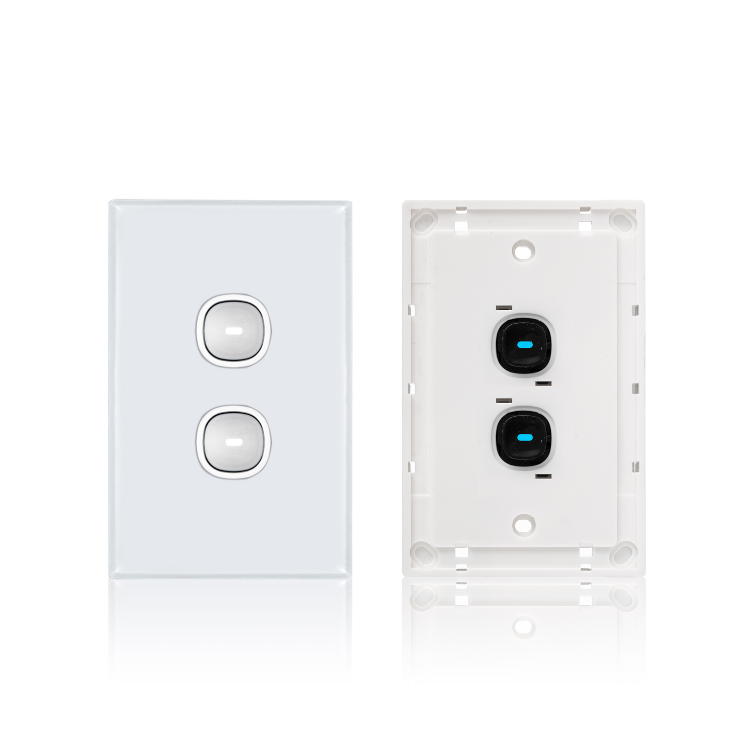 Transco Glass two gang switch with built-in LED push button S2G