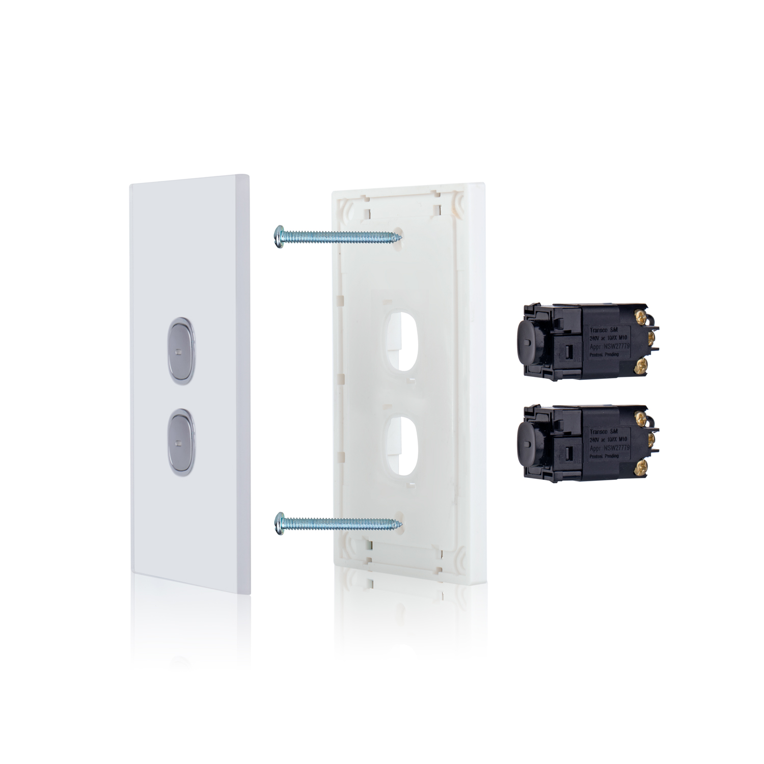 Transco Glass two gang switch with built-in LED push button S2G