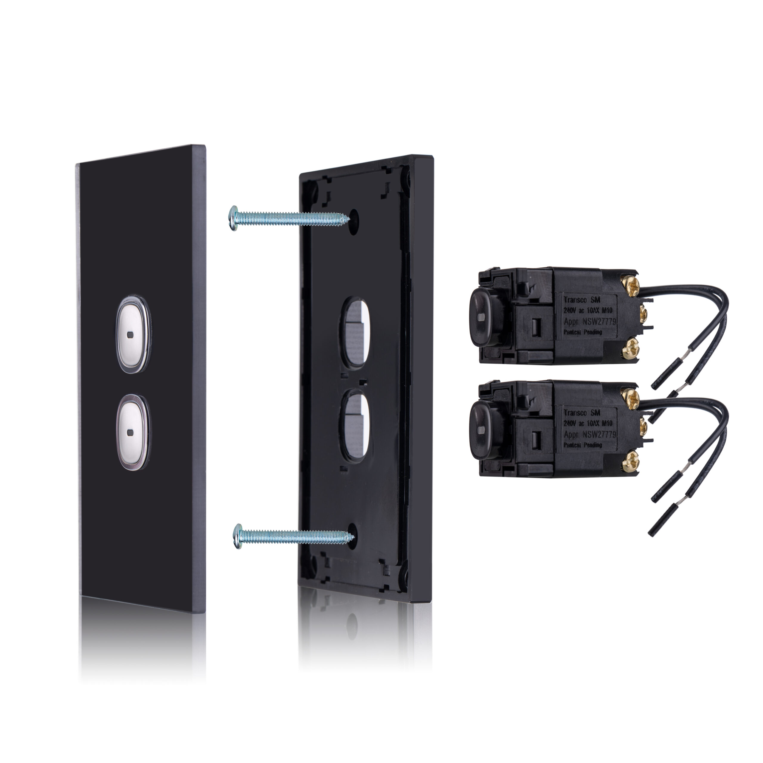 Transco Glass two gang switch with built-in LED push button black S2G/B?