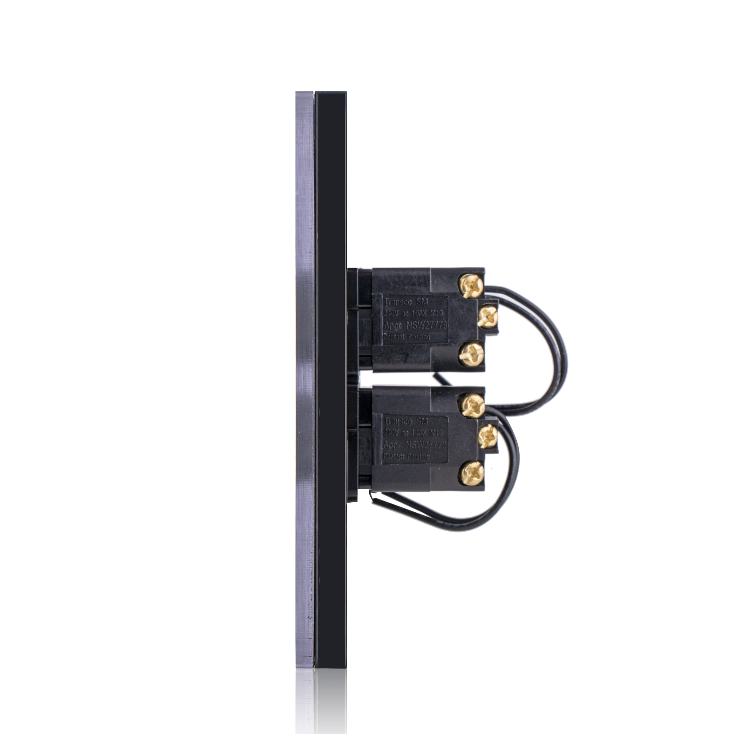 Transco Glass two gang switch with built-in LED push button black S2G/B?