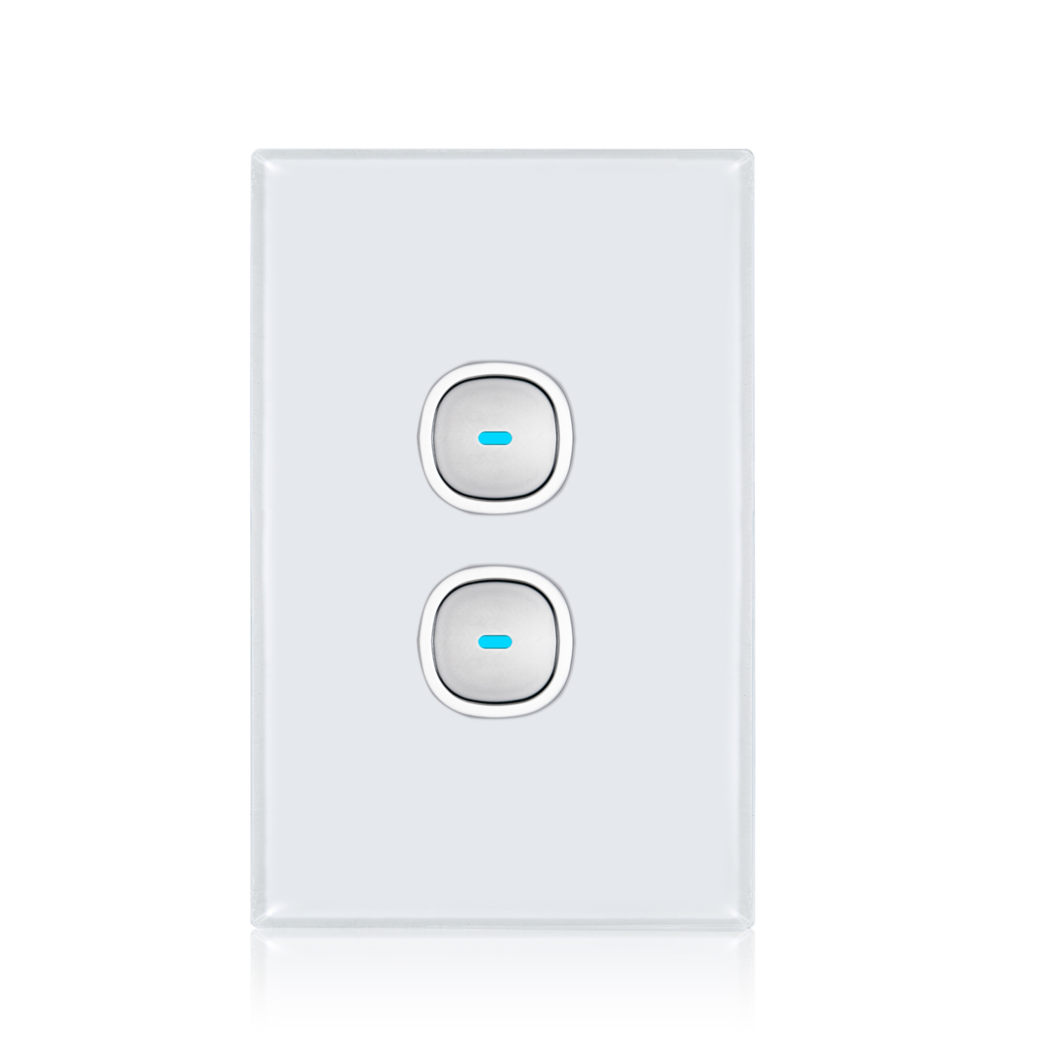Transco Glass two gang switch with built-in LED push button S2G