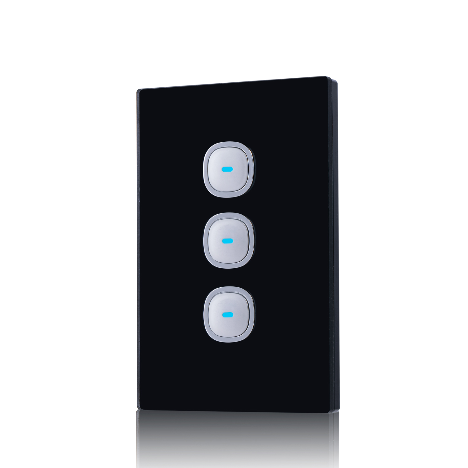 Transco Glass three gang switch with built-in LED push button black S3G/B