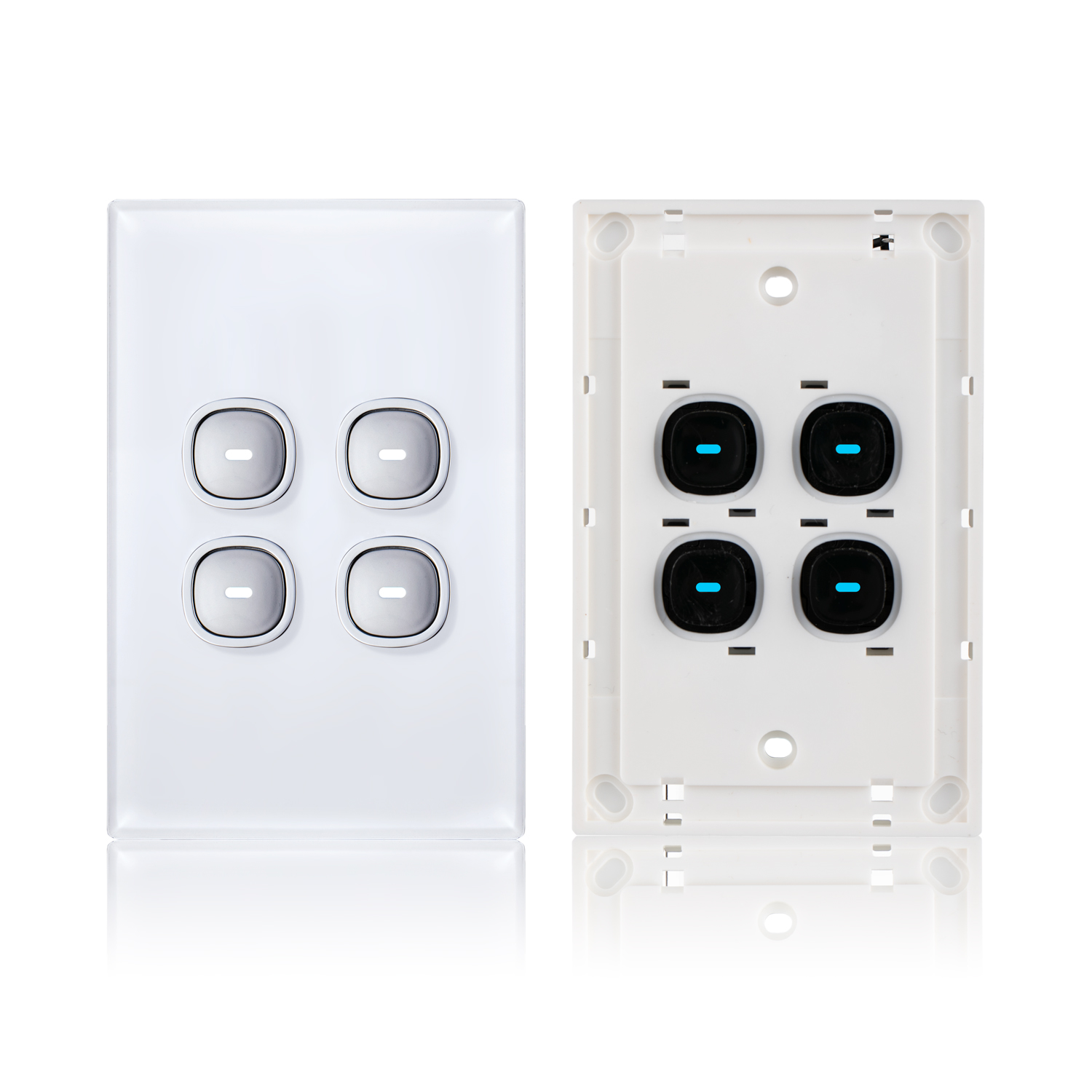 Transco Glass four gang switch with built-in LED push button S4G