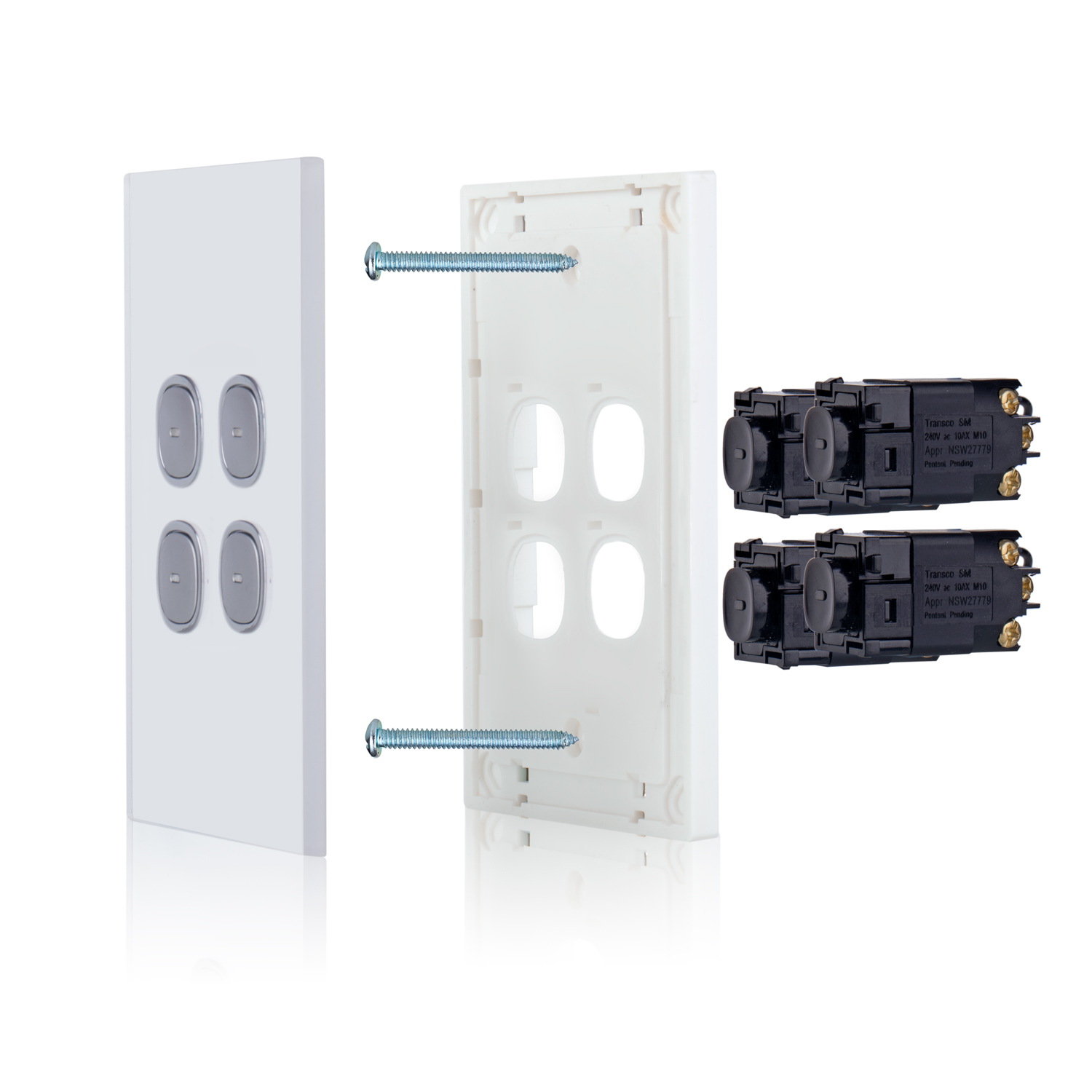 Transco Glass four gang switch with built-in LED push button S4G