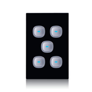 Transco Glass five gang switch with built-in LED push button black S5G/B