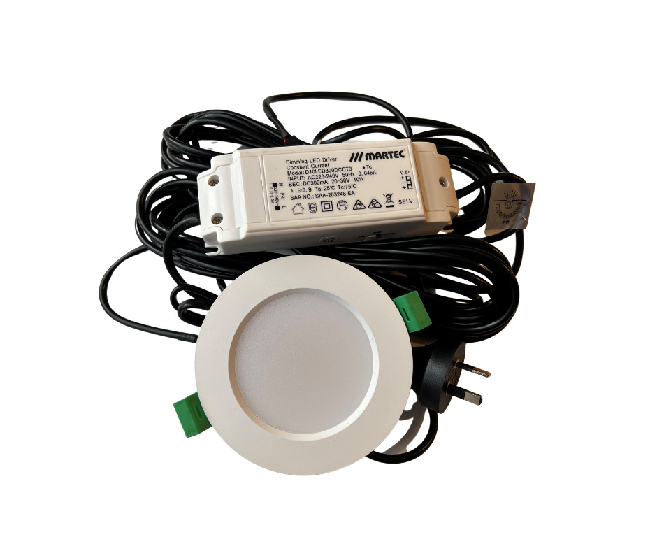 Martec Prime 10w LED Tricolour Downlight White With 10m Lead TLPD34510WDEXT