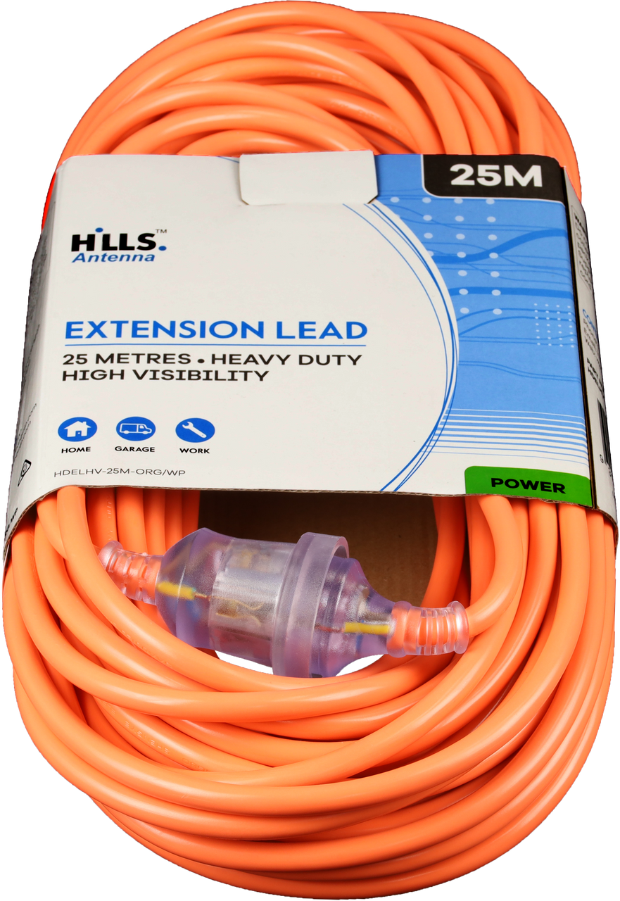 Hills Antenna 25M High Vis Orange Heavy Duty Extension Lead 1.0mm2 09HHDELHV-25M-ORG/WP