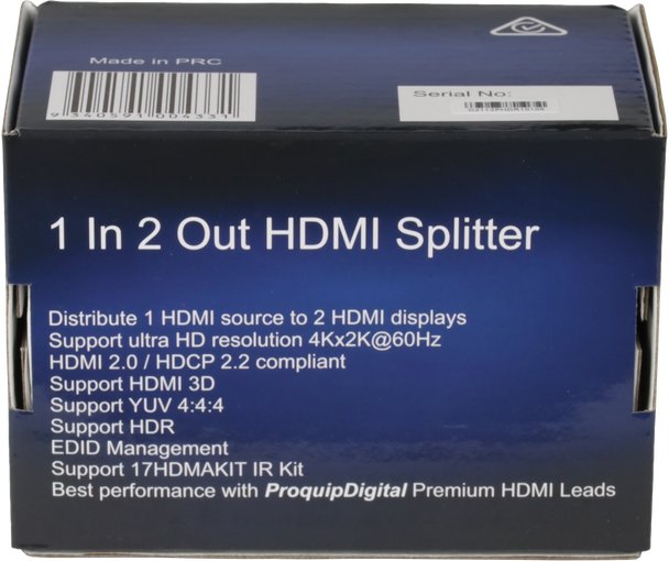 ProquipDigital 1 in 2 Out HDMI Splitter - 4K @ 60Hz HDR 17H12SPHDR