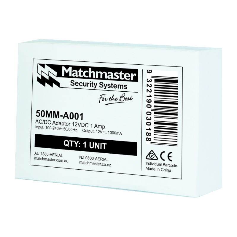 MATCHMASTER 240-265 VAC 12V WIFI CAMERA POWER ADAPTOR : 50MM-A001