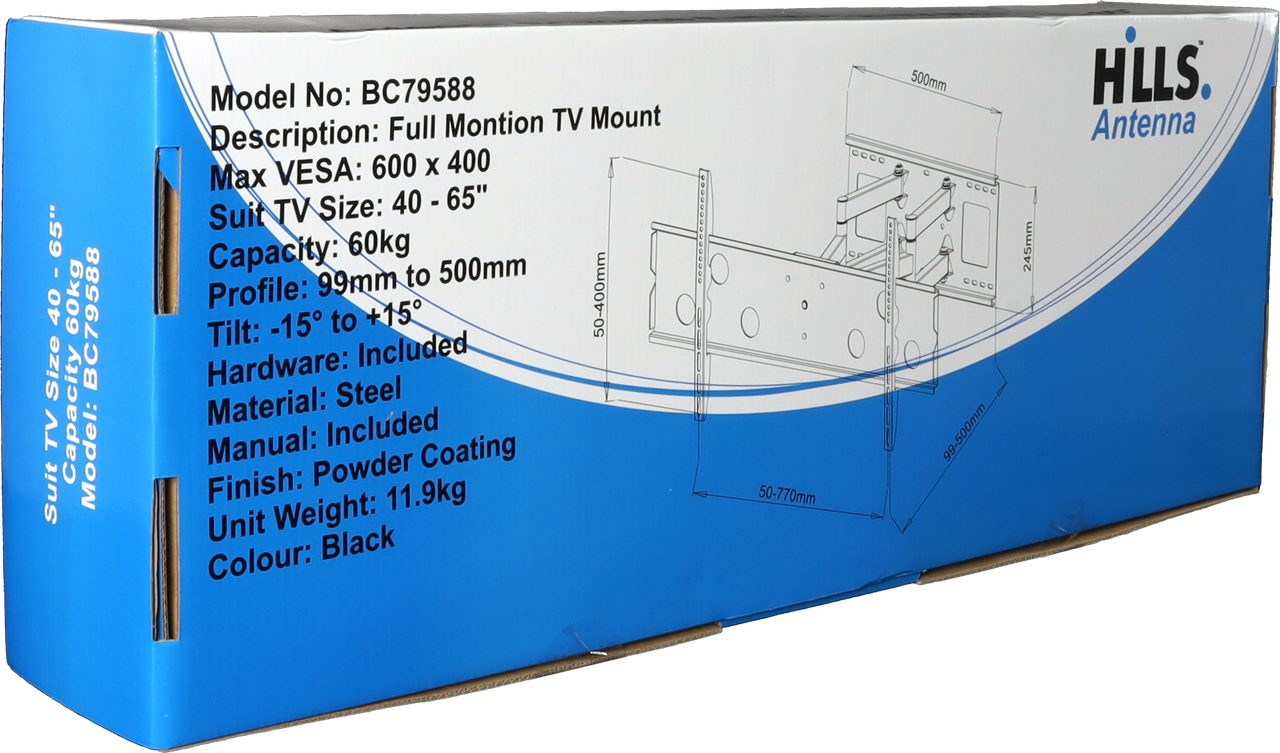 Hills Antenna BC79588 Double Arm Full Motion TV Mount - 40" - 65" BC79588