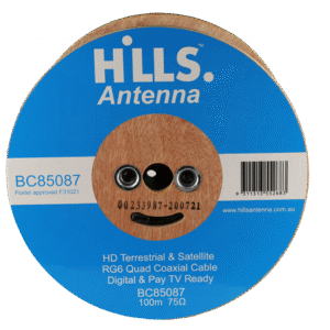 Hills Antenna BC85087 RG6 FTA/SAT Quad Shield 100m Reel BC85087