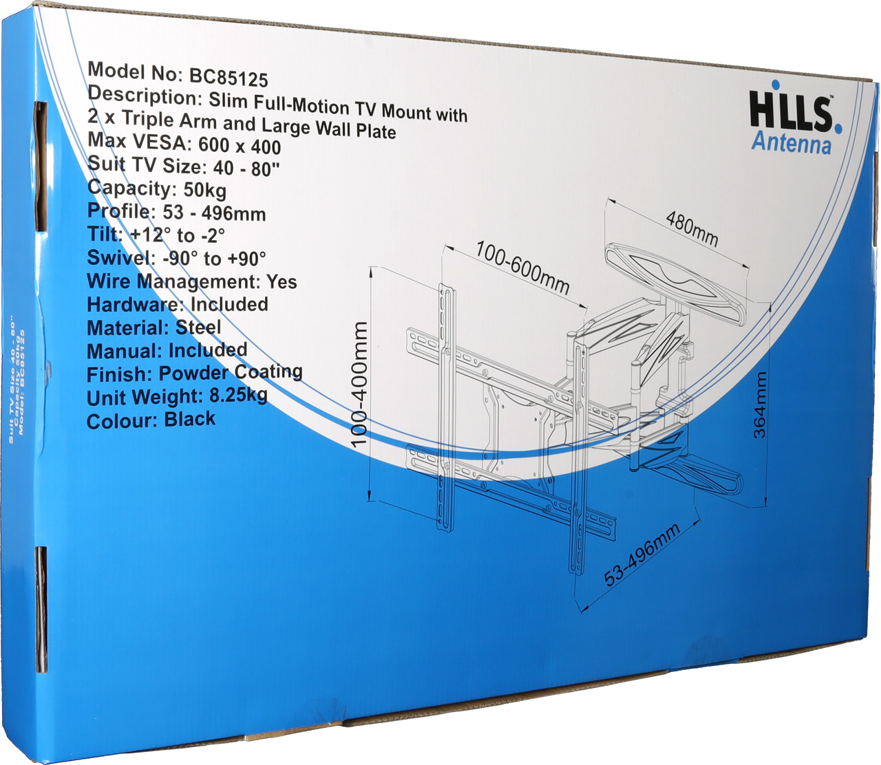 Hills Antenna BC85125 Slim Full Motion TV Mount 40" - 80" BC85125