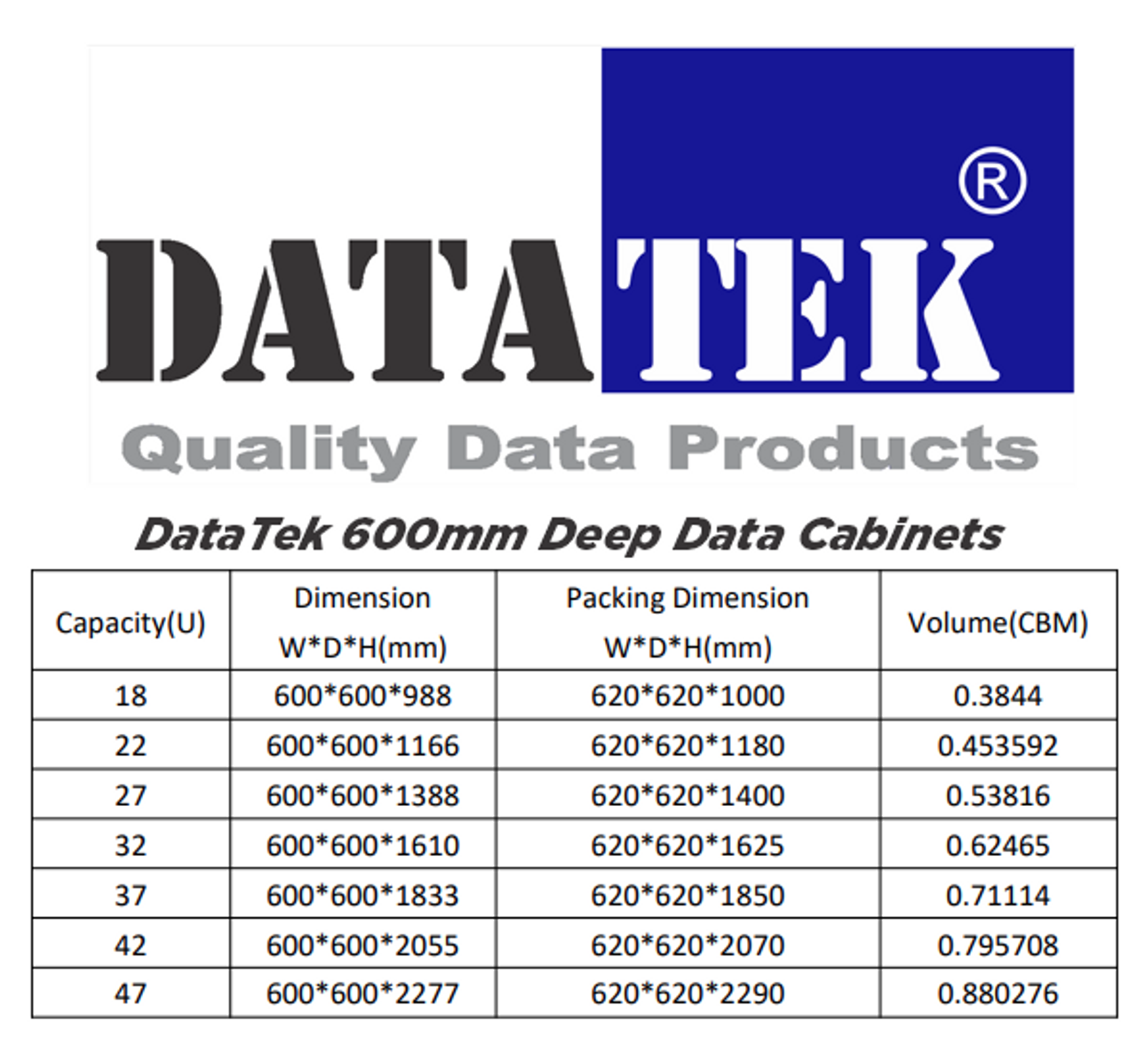 Datatek 18U 600mm Deep Data Cabinet - FPS Series 24A18R66FPS