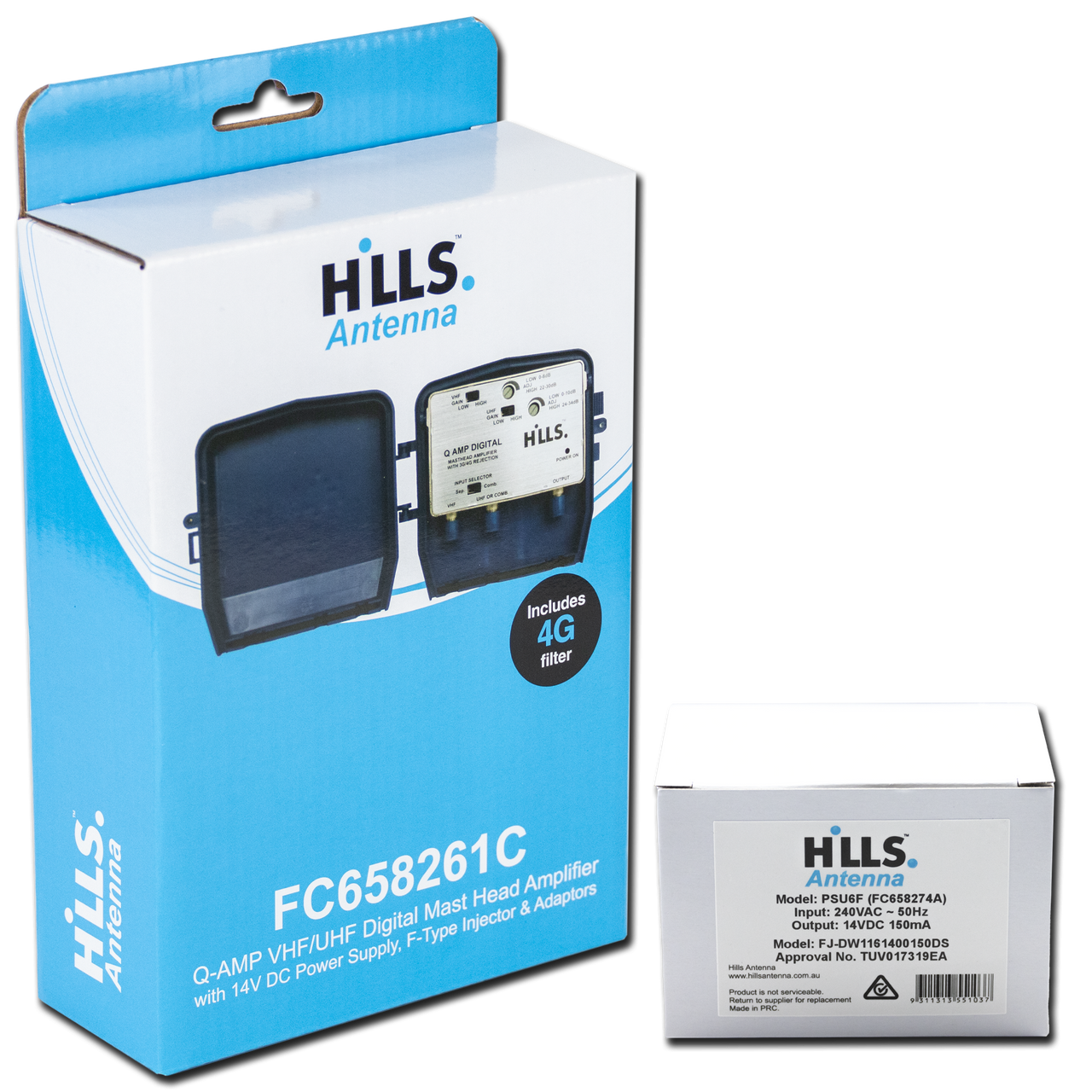 Hills Antenna FC658261C Q-Amp 4G Masthead Amplifier with PSU6F FC658261C
