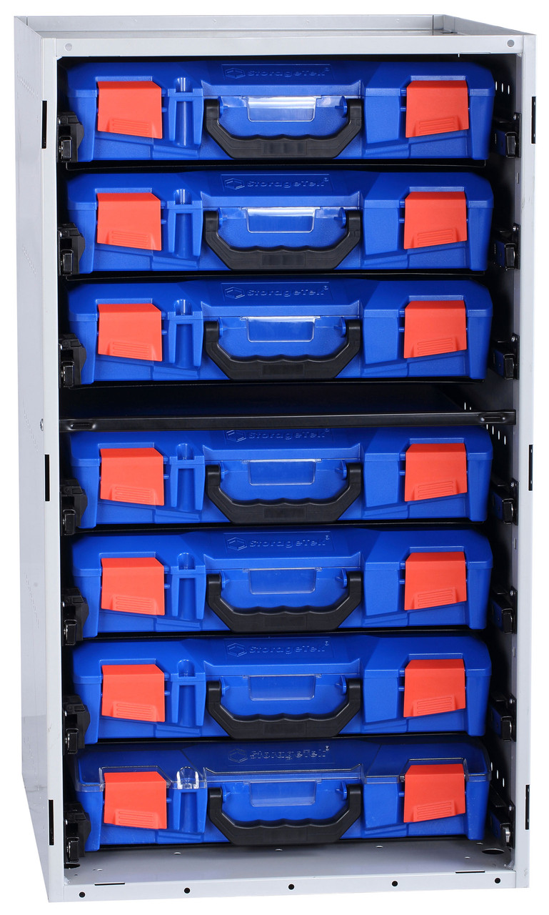 StorageTek Cabinet c/w 7 Small PC Lid Cases - Blue 33SCS7SA-BL