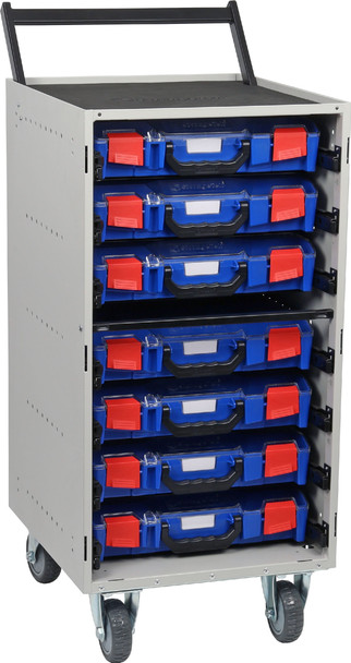 StorageTek Cabinet Trolley c/w 7 Small PC Lid Cases- Blue 33SCS7STA-BL