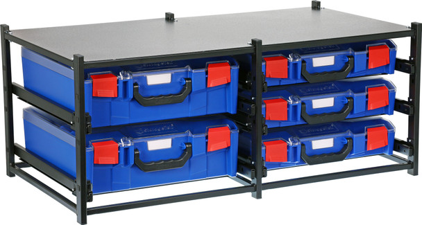 StorageTek Dual Frame assembled c/w 2 Large + 3 Small PC lid Cases- Blue 33SFD2L3SA-BL