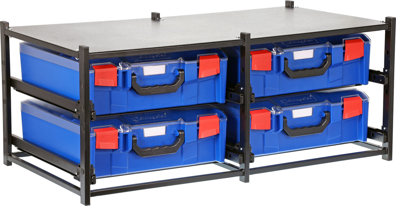 StorageTek Dual Frame assembled c/w 4 Large PC Lid Cases-Blue 33SFD4LA-BL