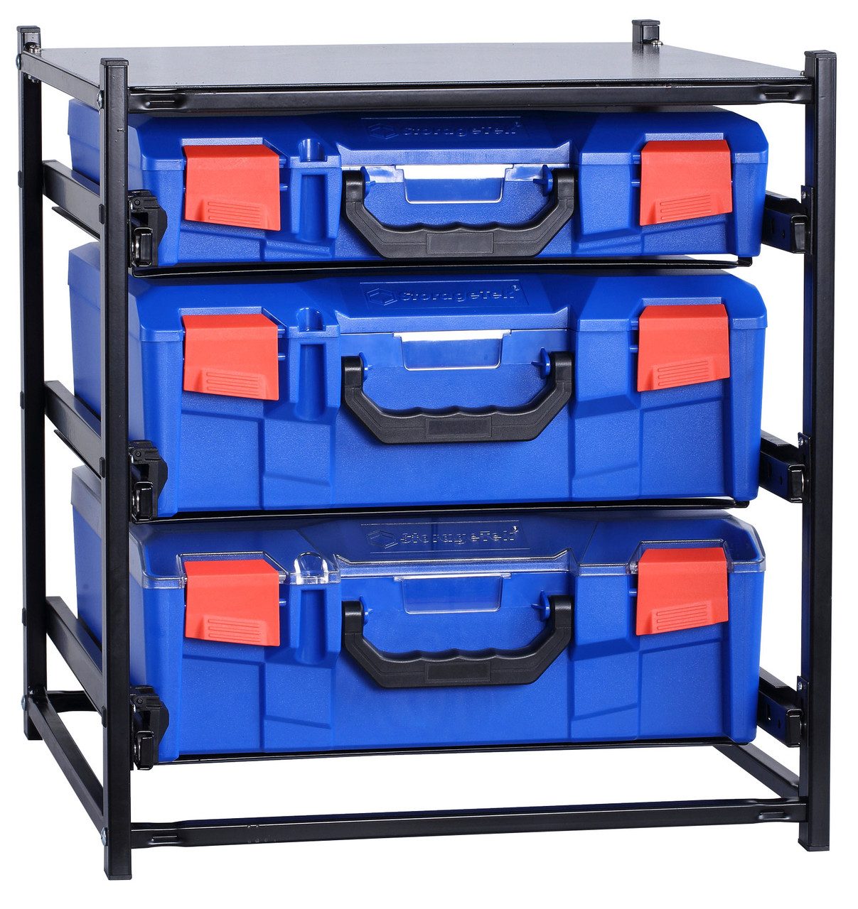 StorageTek 2 Large Drawer Frame + 1 Small Drawer Assembled c/w PC Lid Cases- Blue Blue Cases 33SFS2L1SA-BL