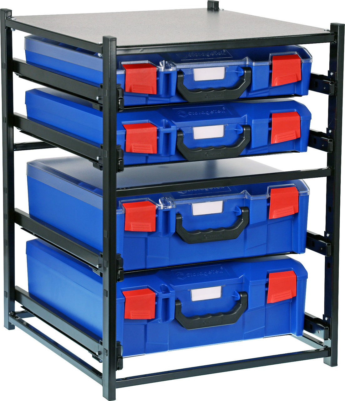 StorageTek 2 Large Drawer Frame + 2 Small Drawer Assembled c/w PC Lid Cases- Blue Blue Cases 33SFS2L2SA-BL