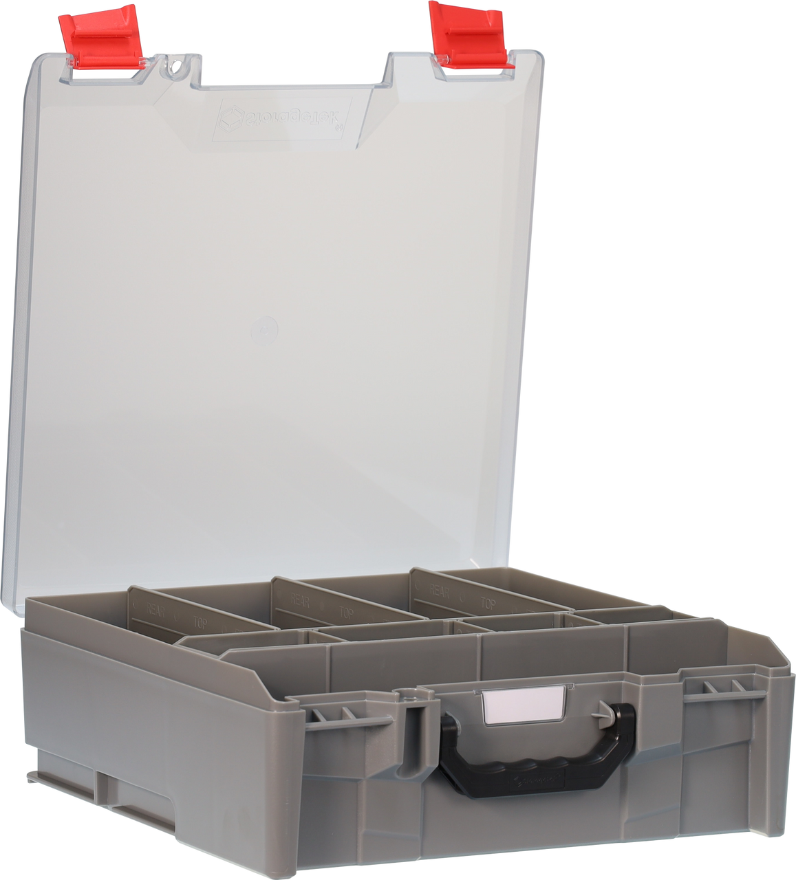 StorageTek Case Large Clear Lid PC c/w dividers-Grey 33STLC-GY