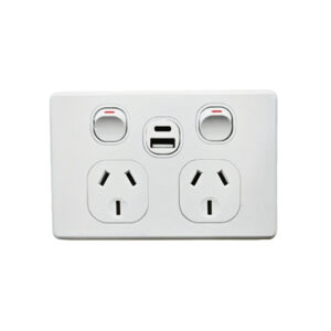 AVOL AVOL Power Point 2 Gang Double Pole | 250VAC 10A | White | Horizontal | USB Type A/C Charger