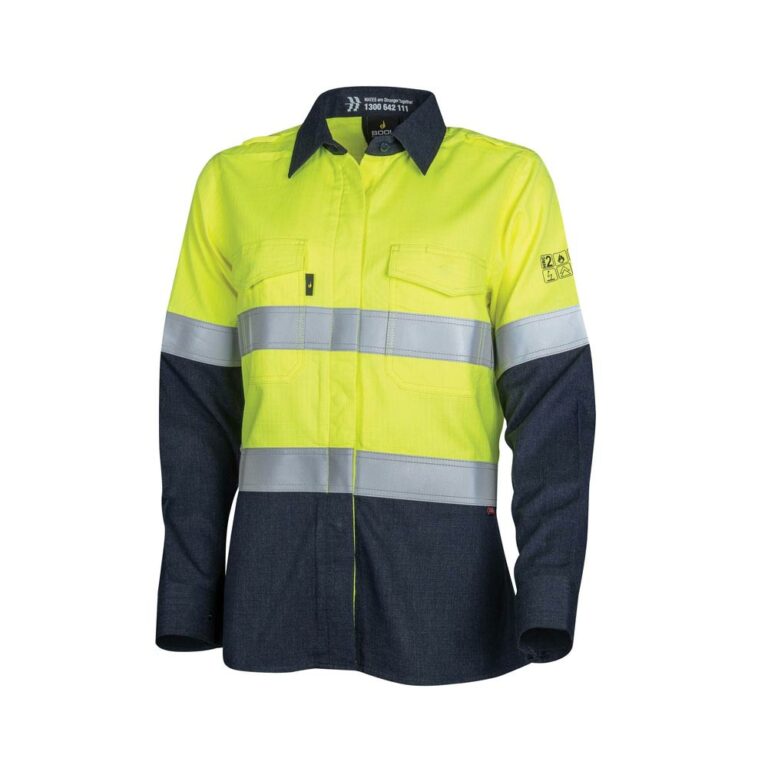 Women's Arc flash Yellow Navy D/N Shirt HRC2 Size 10 8.6cal/cm2 - Bool Parvotex ARC-SHIRT2-P-YN-W-10
