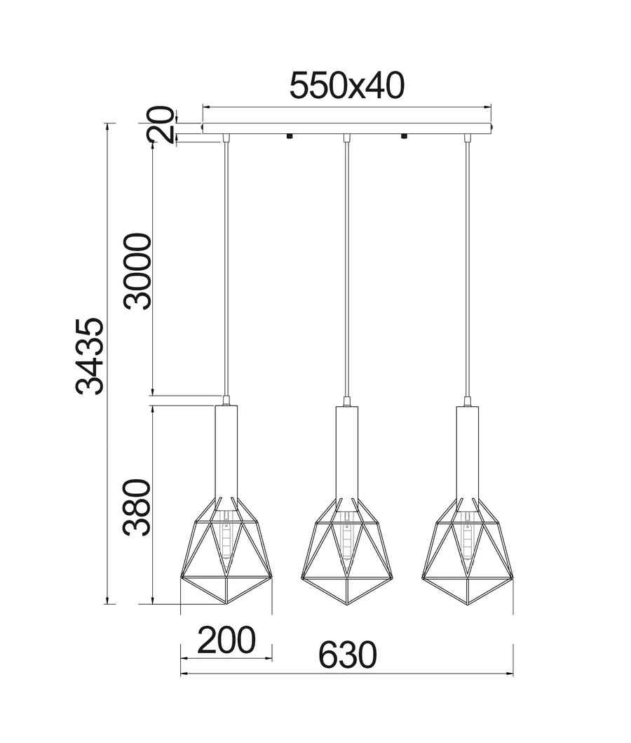CLA BLACKBAND & WHITEBAND Pendant Light 3x Bird Cage With Bar Base