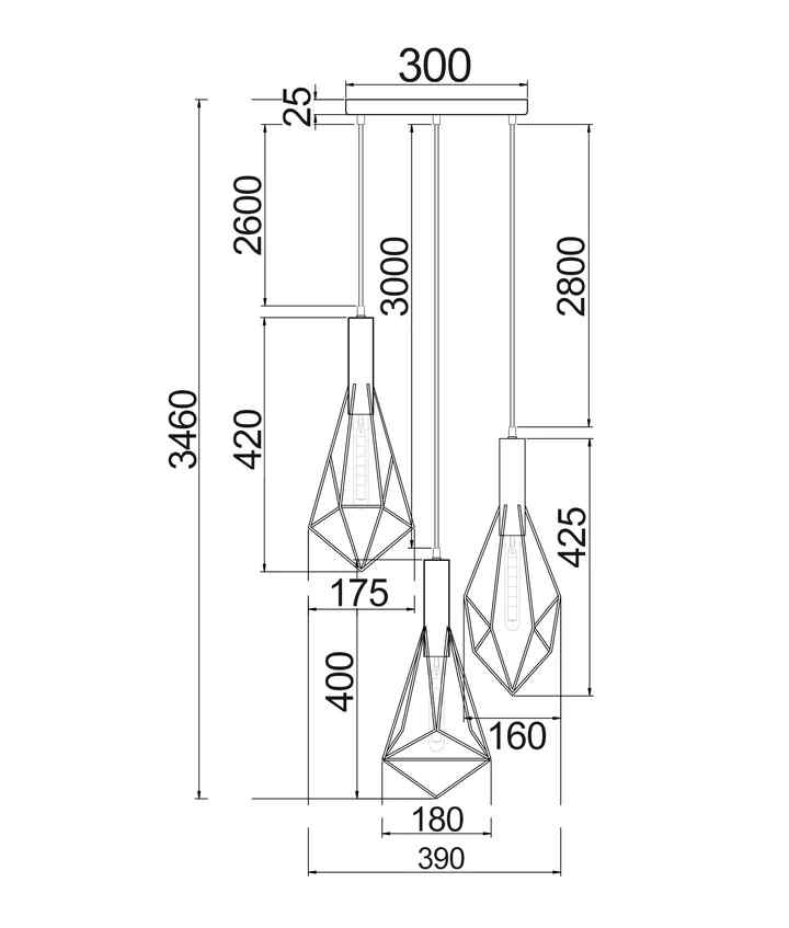 CLA BLACKBAND & WHITEBAND Pendant Light 3x Bird Cage With Round Base