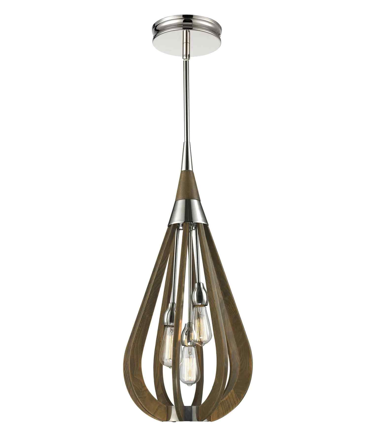 CLA BONITO: Rustic Medium Taupe / Winter Moss Wood Tear Drop Pendant Light