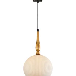 CLA CALIZ: Interior Frosted Wine Glass Ribbed with Brass / Black Pendant Lights