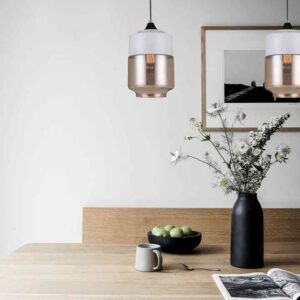 CLA CASA: White With Amber Jar Shape Pendant Light