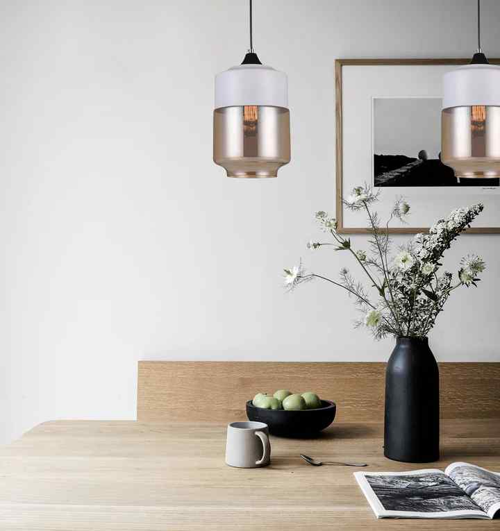 CLA CASA: White With Amber Jar Shape Pendant Light