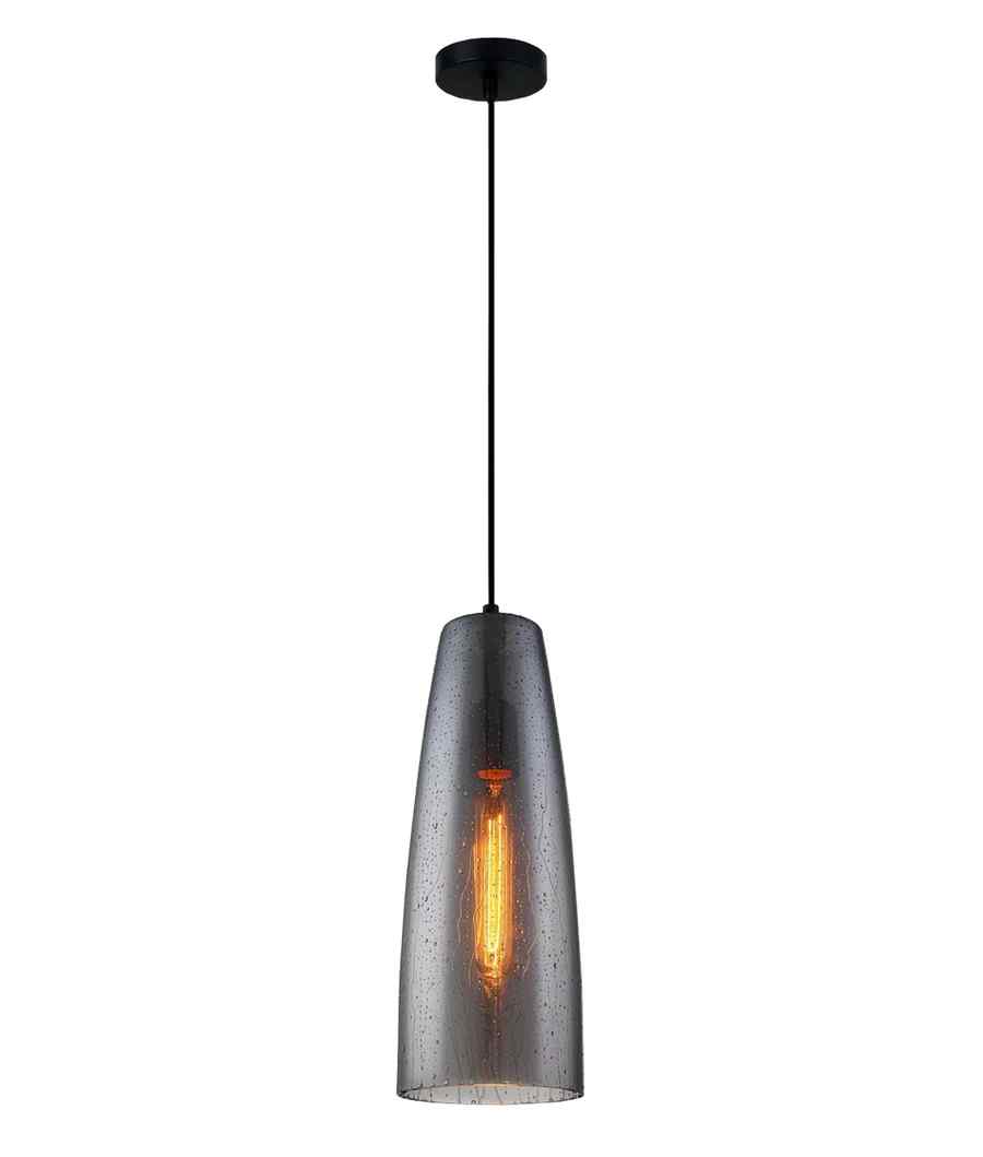 CLA CHUVA: Smokey Black Mirror Finish Glass with Rain Drop Effect Long Cone Pendant Light