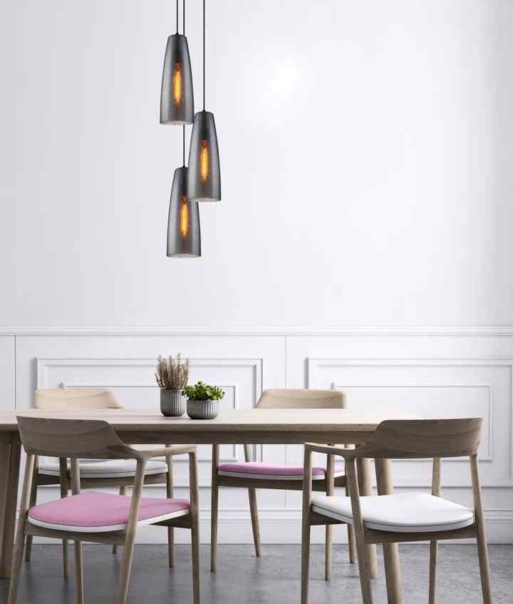 CLA CHUVA: Smokey Black Mirror Finish Glass with Rain Drop Effect Long Cone Pendant Light