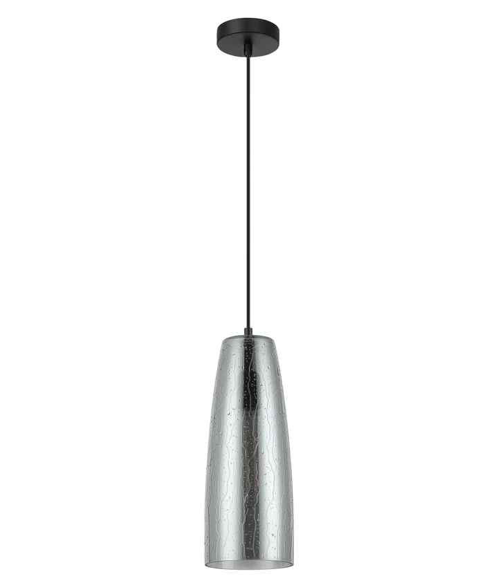 CLA CHUVA: Smokey Black Mirror Finish Glass with Rain Drop Effect Long Cone Pendant Light