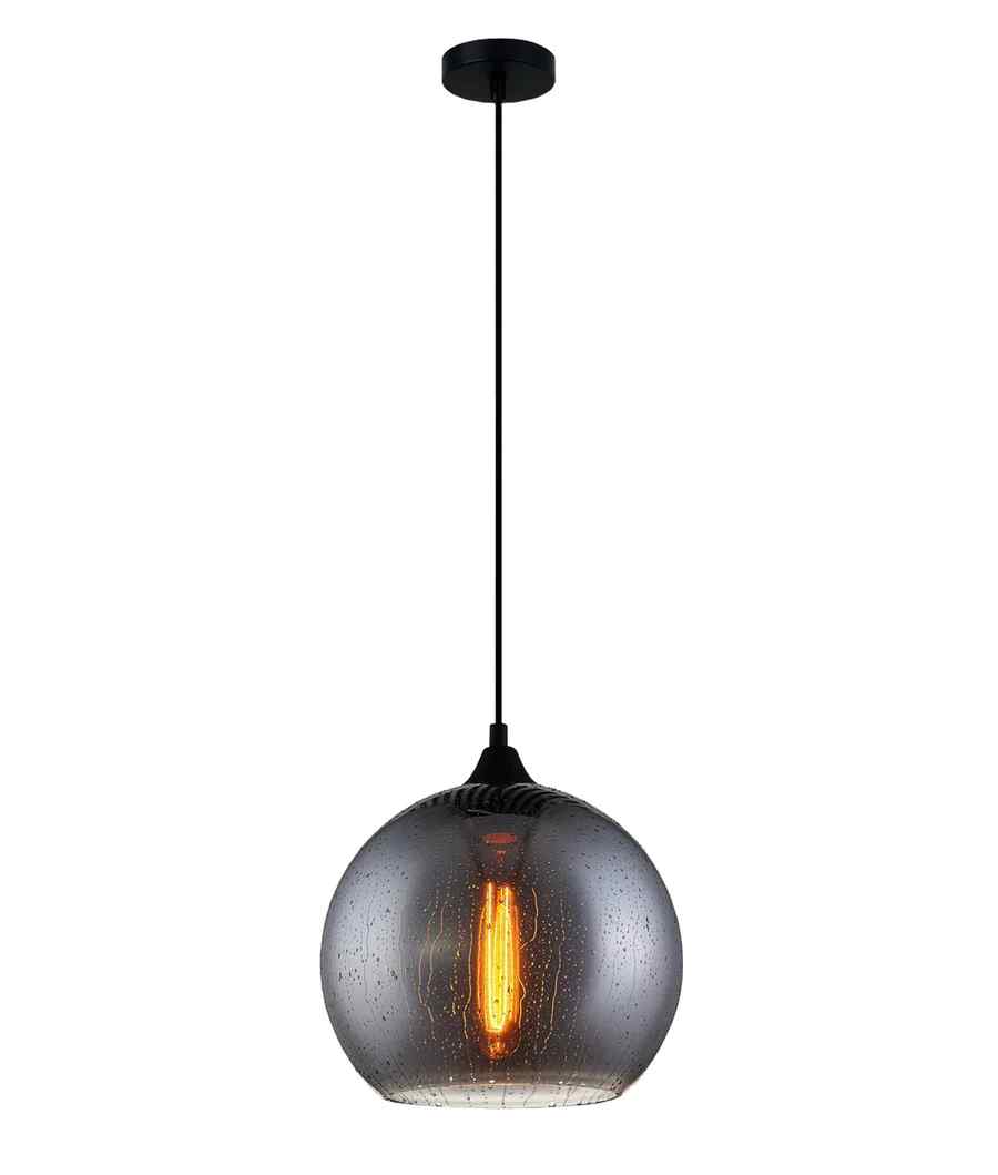 CLA CHUVA: Smokey Black Mirror Finish Glass with Rain Drop Effect Wine Glass Shape Pendant Light