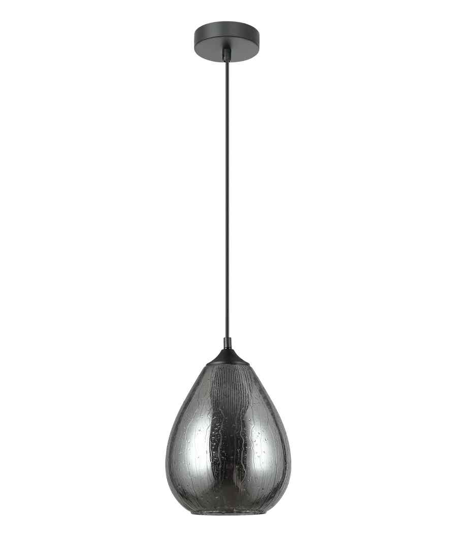CLA CHUVA: Smokey Black Mirror Finish Glass with Rain Drop Effect Oval Pendant Light