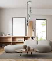 CLA CLESSIDRA: Interior Mirror Finish Smokey Black / Opal Glass Ellipse Multiple Round Base Pendant Lights