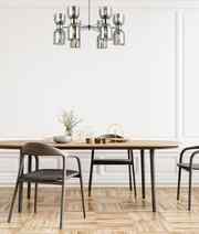 CLA CLESSIDRA: Interior Mirror Finish Smokey Black / Opal Glass Ellipse x12 Round Base Pendant Lights