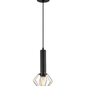 CLA CORAZON: Interior Matte Black and Copper Cage Diamond Pendant Light