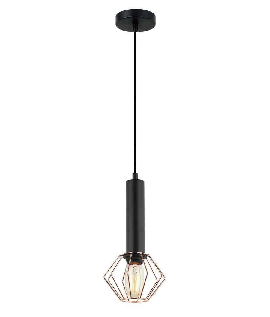 CLA CORAZON: Interior Matte Black and Copper Cage Diamond Pendant Light