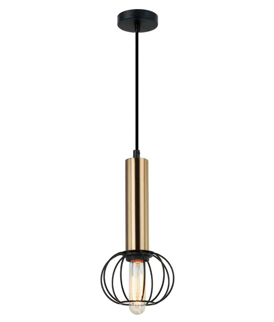 CLA CORAZON: Interior Antique Brass and Matte Black Round Cage Pendant Light