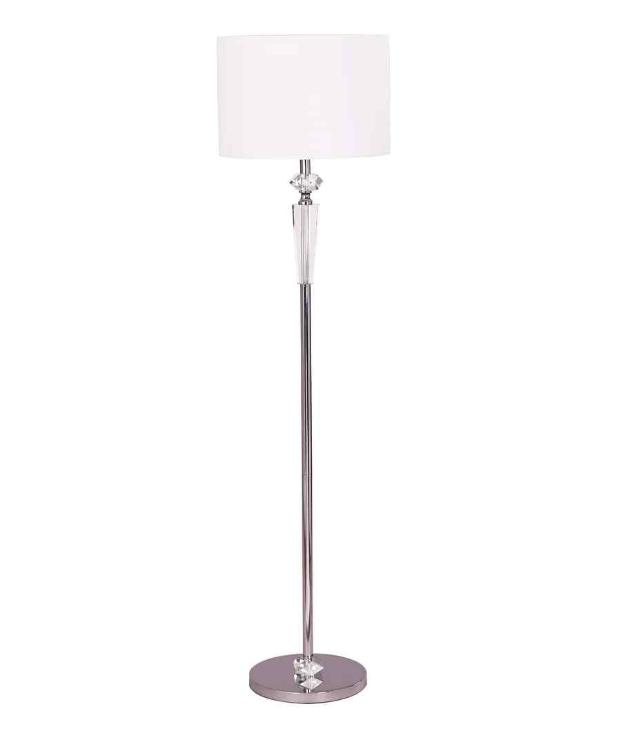 CLA CRISTALLO: Interior Drum Shade Chrome Rod with Crystal Highlight Floor Lamp