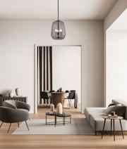 CLA CUAD: Interior Smokey Black Round Pyramid Glass Shade Pendant Light
