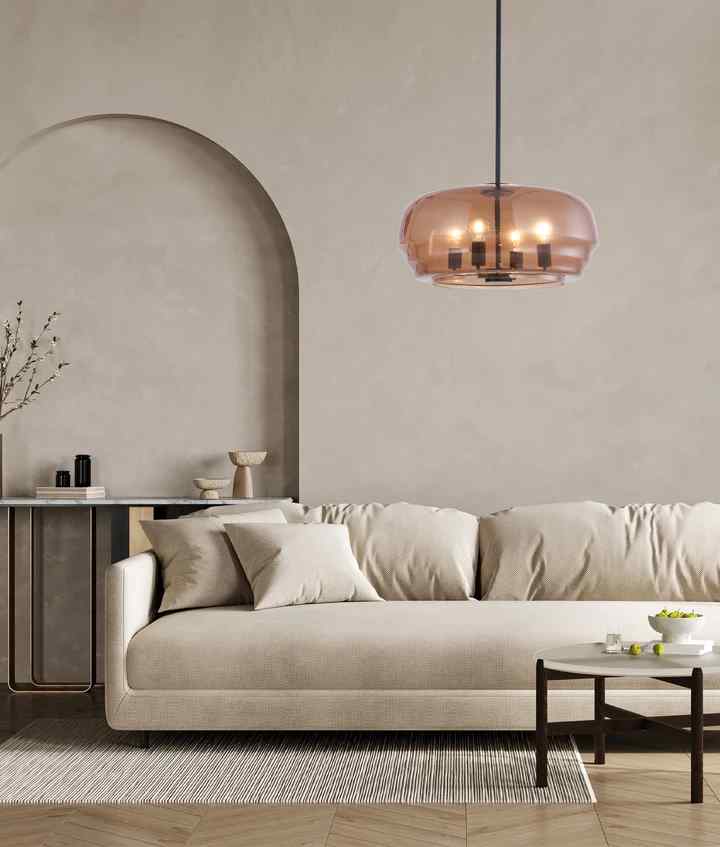 CLA CUAD: Interior Amber Flat Top Dome Glass Shade Pendant Light