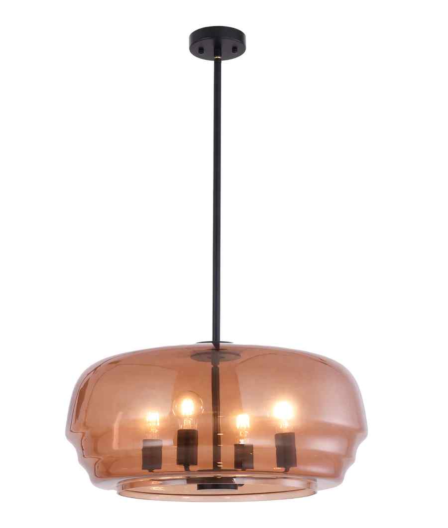 CLA CUAD: Interior Amber Flat Top Dome Glass Shade Pendant Light