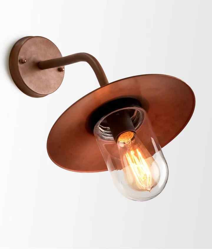 CLA DEKSEL: Matte Aged Copper Exterior Wall Lamp With Clear Glass IP54
